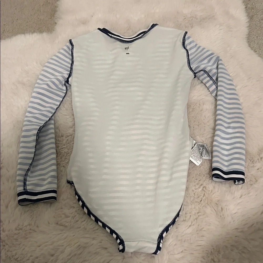 GAP Black and White Striped Kids bathing suit with coral Zipper
